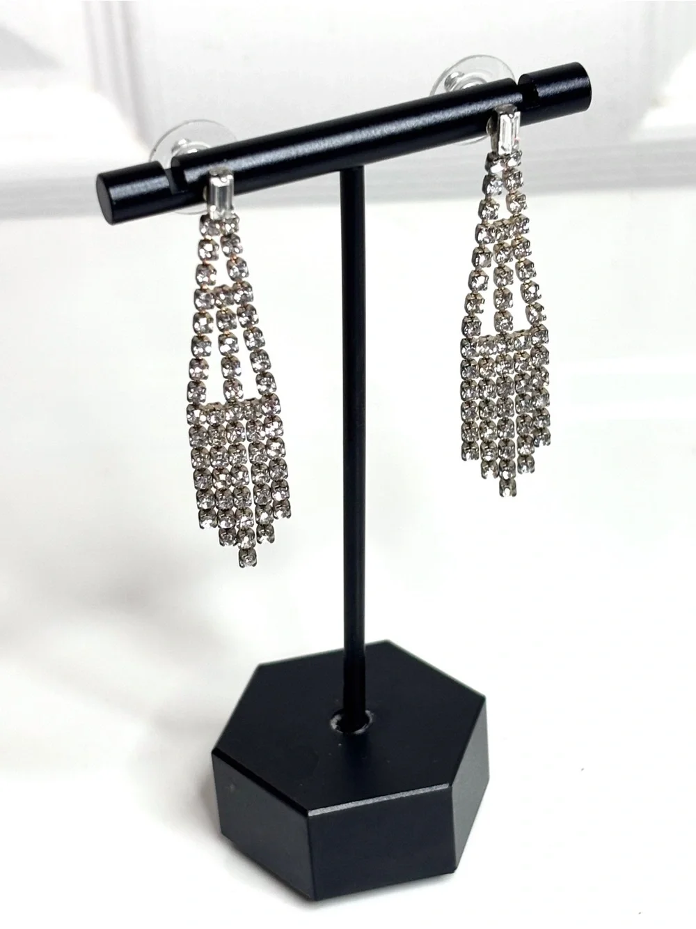 Vintage Clear Sparkling Rhinestone Earrings Dangle Chandelier Style